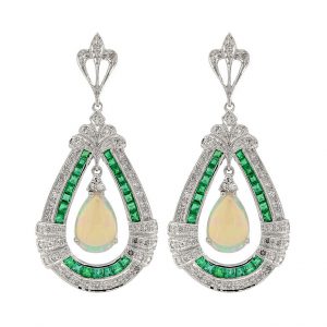 Opal Emerald Diamond Drop Earrings (E0705)
