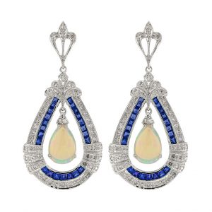 Opal Sapphire Diamond Dangle Earrings (E0705)