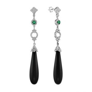 Emerald Onyx Diamond Drop Earrings (E1128)