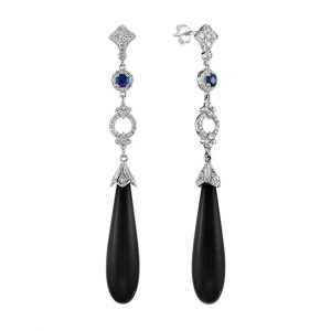 Blue Sapphire Onyx Diamond Drop Earrings (E1128)