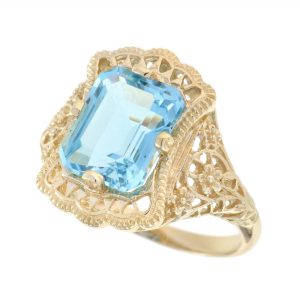 Blue Topaz Filigree Solitaire Ring (R0212)