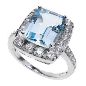Blue Topaz Diamond Halo Ring (R1060)