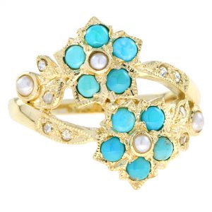 Turquoise Pearl Diamond Cluster Ring (R1135)