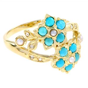 Alternative view of Turquoise Pearl Diamond Cluster Ring (R1135)