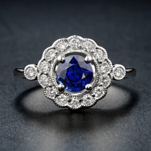 Blue Sapphire Diamond Halo Ring (R3886-070)