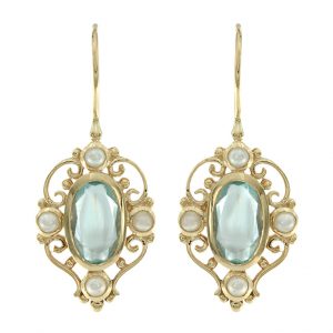 Blue Topaz Pearl Drop Earrings (E0251)