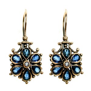 Diamond Sapphire Drop Earrings (E0270)