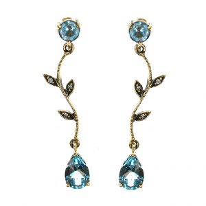 Blue Topaz Diamond Drop Earrings (E0295)
