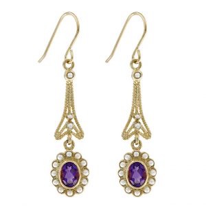 Amethyst Pearl Dangle Earrings (E0311)