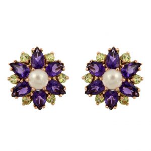 Pearl Amethyst Peridot Stud Earrings (E0347)