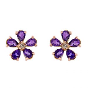 Diamond Amethyst Stud Earrings (E0697)