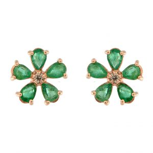 Diamond Emerald Stud Earrings (E0697)