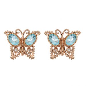 Blue Topaz Diamond Butterfly Animal Stud Earrings (E1805)