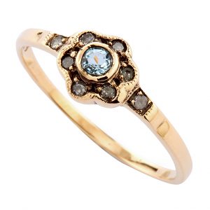 Blue Topaz Diamond Halo Ring (R0545)