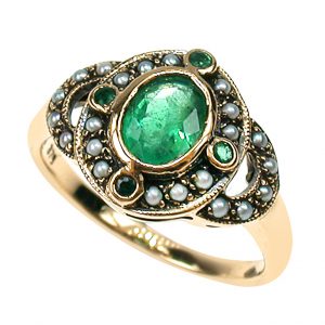 Emerald Pearl Halo Ring (R0839)