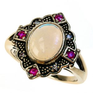 Opal Ruby Diamond Cocktail Halo Ring (R1069)