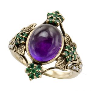 Amethyst Emerald Pearl Cocktail Ring (R1077)