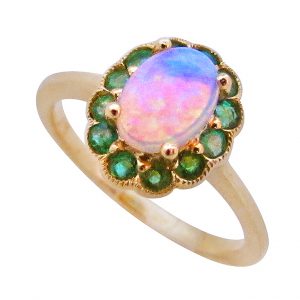 Opal Emerald Halo Ring (R1082)