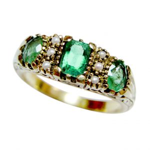 Emerald Pearl Three Stone Ring (R1165)