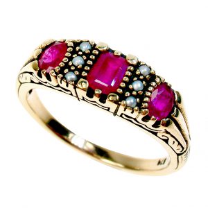 Ruby Pearl Three Stone Ring (R1165)