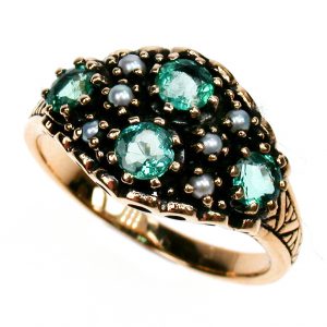Emerald Pearl Cluster Ring (R1218)