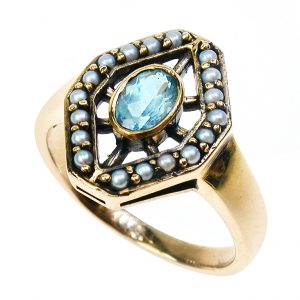 Blue Topaz Pearl Halo Ring (R1230)