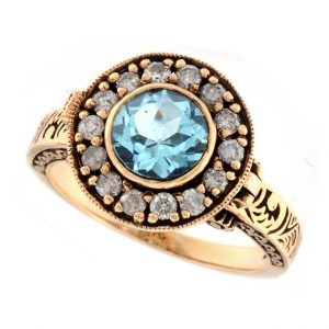 Blue Topaz Diamond Halo Ring (R1234)