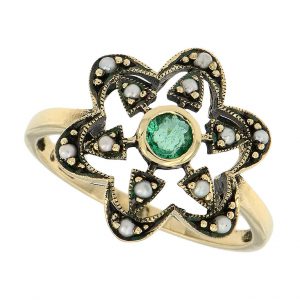 Emerald Pearl Halo Ring (R1245)