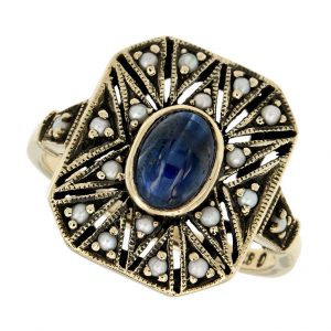 Blue Sapphire Pearl Cocktail Halo Ring (R1253)