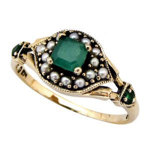 Emerald Pearl Halo Ring (R1262)