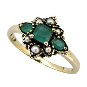 Emerald Pearl Cluster Ring (R1263)