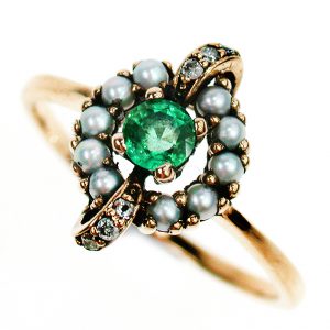 Emerald Pearl Diamond Halo Ring (R1265)