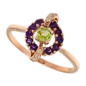 Peridot Amethyst Diamond Halo Ring (R1265)