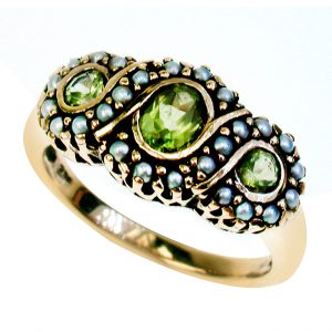 Peridot Pearl Three Stone Ring (R1278)