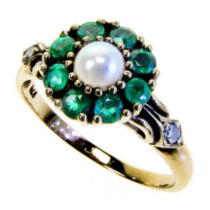 Pearl Emerald Diamond Cluster Ring (R1281)