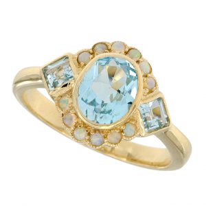 Blue Topaz Opal Halo Ring (R1282)