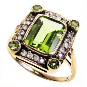 Peridot Diamond Halo Ring (R1306)