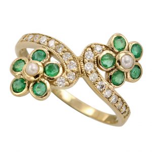 Pearl Emerald Diamond Cluster Ring (R1312)