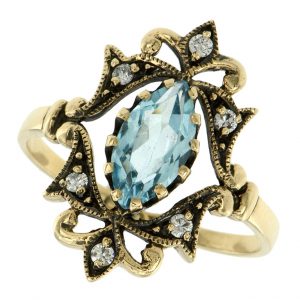 Blue Topaz Diamond Halo Ring (R1315)
