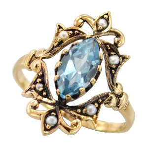 Blue Topaz Pearl Halo Ring (R1315)