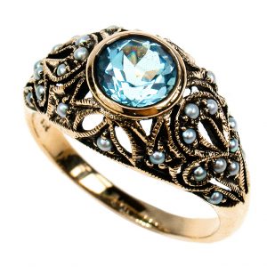 Blue Topaz Pearl Cocktail Ring (R1326)
