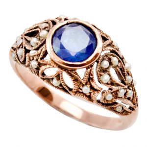 Blue Sapphire Pearl Cocktail Ring (R1326)