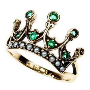 Emerald Pearl Crown Ring (R1327)