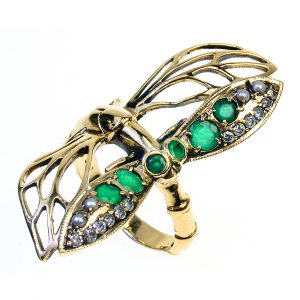 Emerald Pearl Butterfly Animal Ring (R1377)