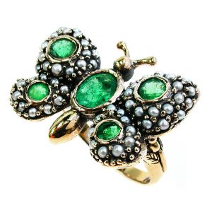 Emerald Pearl Butterfly Animal Ring (R1378)