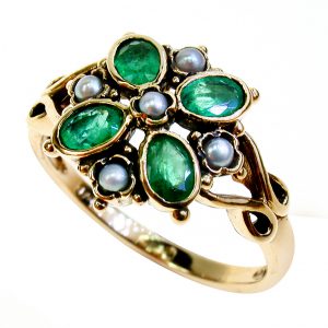 Pearl Emerald Cluster Ring (R1398)