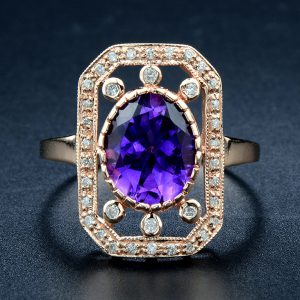 Amethyst Diamond Halo Ring (R1457)