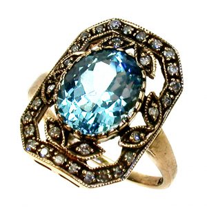 Blue Topaz Diamond Cocktail Halo Ring (R1458)