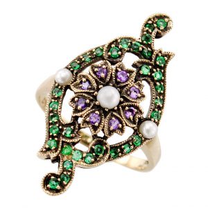 Pearl Amethyst Emerald Cocktail Halo Ring (R1462)