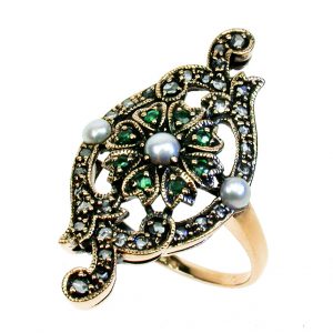 Pearl Emerald Diamond Cocktail Ring (R1462)